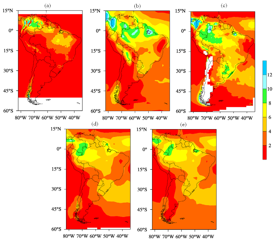Dezembro 2009 Revista Brasileira de Meteorologia 467 por dois fatores: 1) como foi mencionado anteriormente, o algoritmo 3B43 do satélite TRMM possui limitações para avaliar a precipitação em