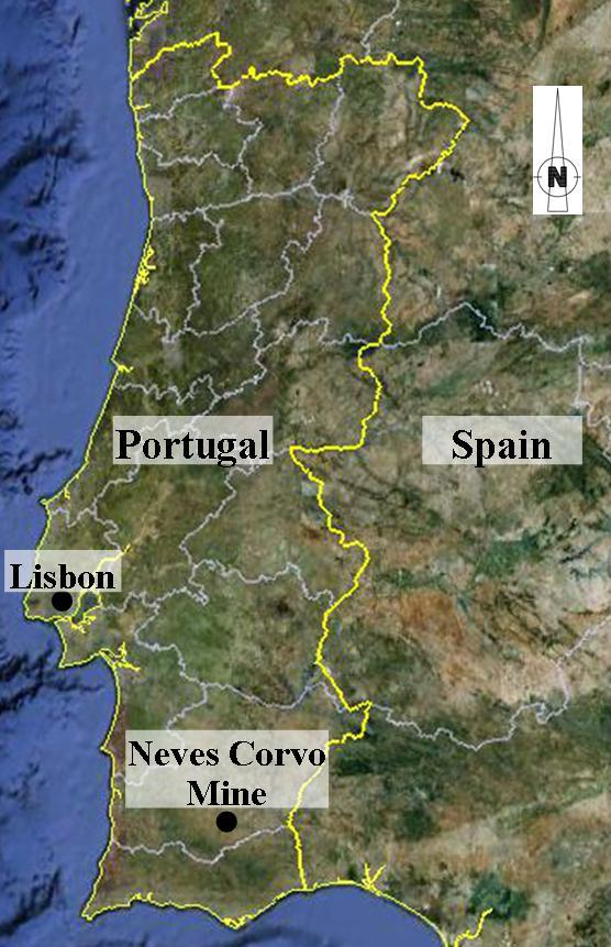 Mina de Neves Corvo introdução A Mina de Neves Corvo localiza-se no concelho de Castro Verde, a cerca de 200 km a sul de Lisboa, na faixa piritosa ibérica O jazigo foi descoberto em 1977, estando a