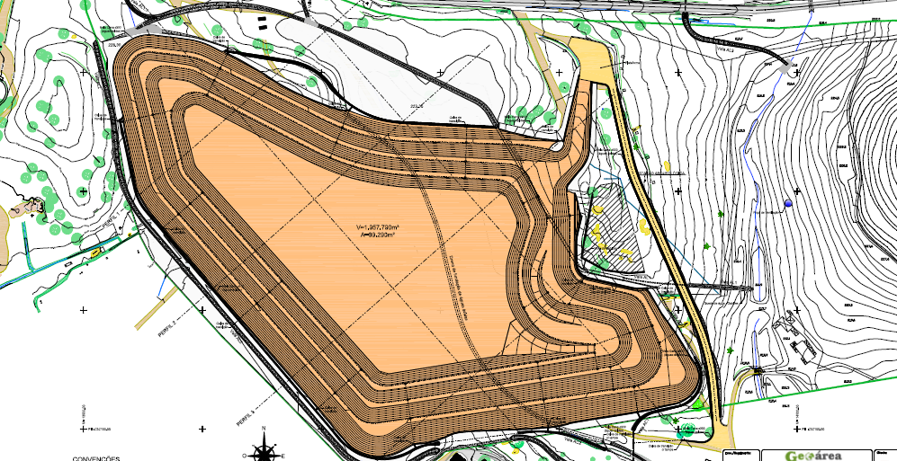 Escombro - armazenamento futuro Capacidade para 2 Mm 3 Nova escombreira, designada por E2, localizada a norte do