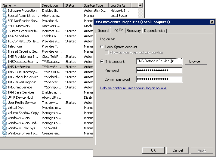O padrão esclarece Windows 2003 (IIS 6) é AUTORIDADE \ SERVIÇO DE REDE de NT; o padrão esclarece Windows 2008 (IIS 7) é IIS APPPOOL\TMSNet40AppPool.