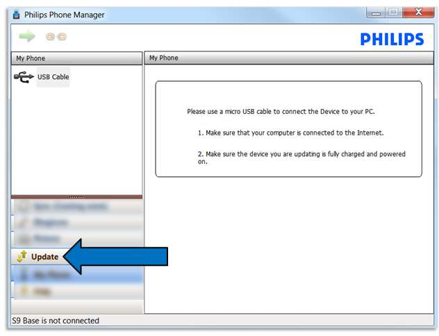 5 Para atualizar um Philips Phone Manager (para PC) instalado 1. Verifique se o computador está conectado à Internet. 2.