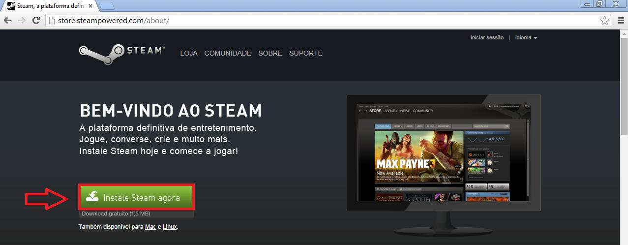 3. Download Parte 1: Para efetuar o download, deve-se acessar o site da Steam http://store.steampowered.