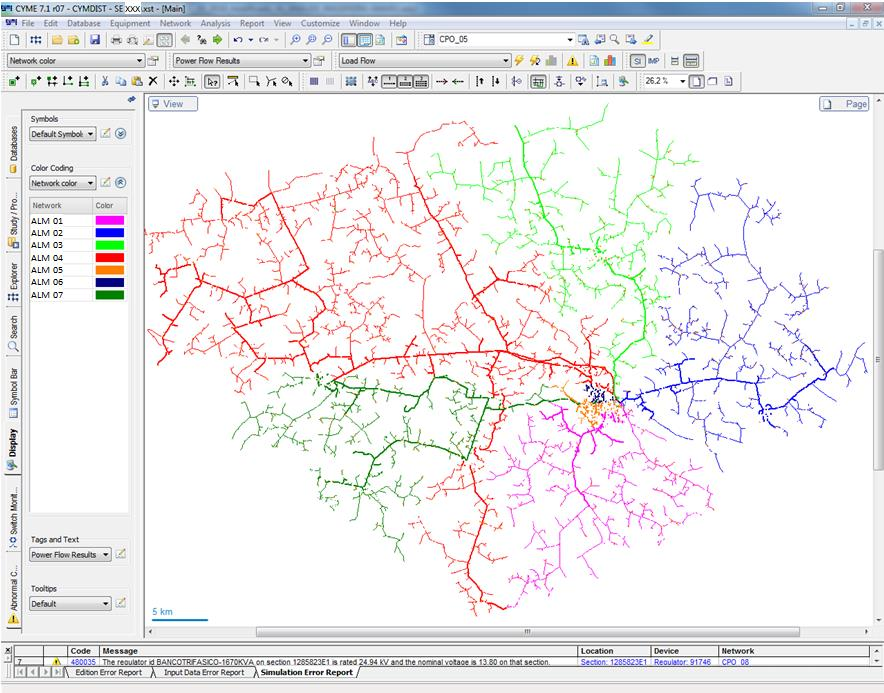 Figura 4 Software de Fluxo de Potência - CYME Feito o ajuste do caso base, evoluiu-se para o horizonte de 10 anos, em consonância com o PRODIST módulo 2 (apesar do PRODIST prever o horizonte de