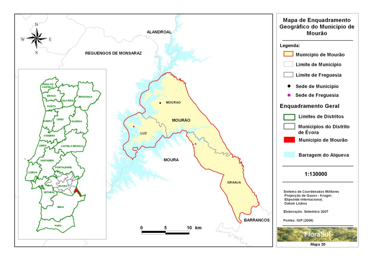 PÁGINA 6 DE 160 Figura 1 - Mapa do Enquadramento geográfico das Freguesias do Município de Mourão (Fonte: PMDFCI) Este documento foi elaborado em consideração aos principais riscos existentes no