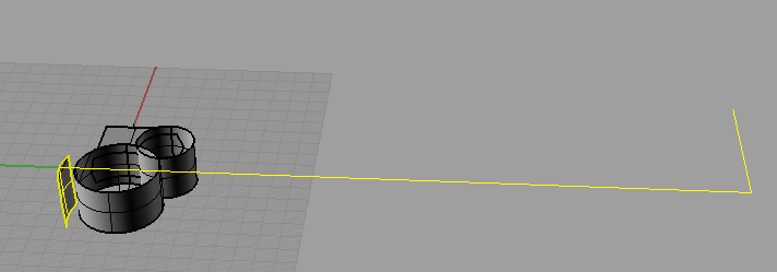 Desenhe duas linhas saindo das extremidades da linha guia (corda) de 27 mm e atravesse as pontas da superfície criada por revolução.