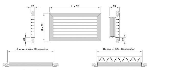 2.2 HO Simples deflexão com alhetas horizontais Utilização: Insuflação de ar para aplicações de ventilação e ar condicionado.