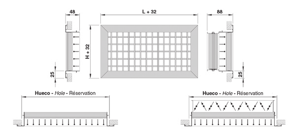 2.8 VH Dupla deflexão com alhetas frontais verticais Utilização: Insuflação de ar para aplicações de ventilação e ar condicionado.