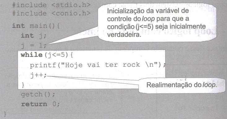 enquanto(condição) início comando; fim enquanto while(condição) { comando; } Enquanto a condição for verdadeira, o comando1 e o comando serão executados.