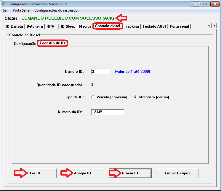 4. Selecione a aba Controle diesel Em controle de diesel selecione a aba cadastro de ID.