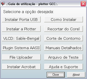 Procedimento de utilização do VLCD para os equipamentos Sable, Expert 24 e Bengal O VLCD é o aplicativo de configuração para as plotters Sable SB-60, Expert 24 e Bengal BN-60.