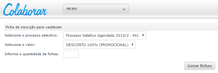 FICHA INSCRIÇÃO Impressão de Ficha de Inscrição manual com boleto associado, utilizados para ações externas.