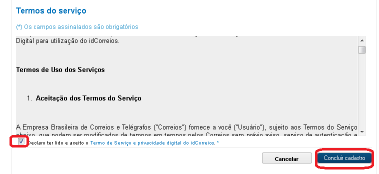 6) Após clicar em Concluir Cadastro você receberá a mensagem: Inclusão realizada com