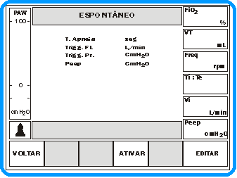 10 CONCEITO OPERACIONAL Tempo de Apnéia (Ajuste do tempo e/ou alarme de apnéia) O intervalo de ajuste de Tempo de Apnéia é de 0 a 60 seg O valor ajustado de fábrica é de 10 seg ATENÇÃO!