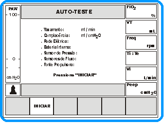 13 OPERAÇÃO O Auto-teste agrega rotinas automáticas comandadas unicamente pelo ventilador e rotinas semi-automáticas que requerem a interferência do operador, siga as recomendações e solicitações