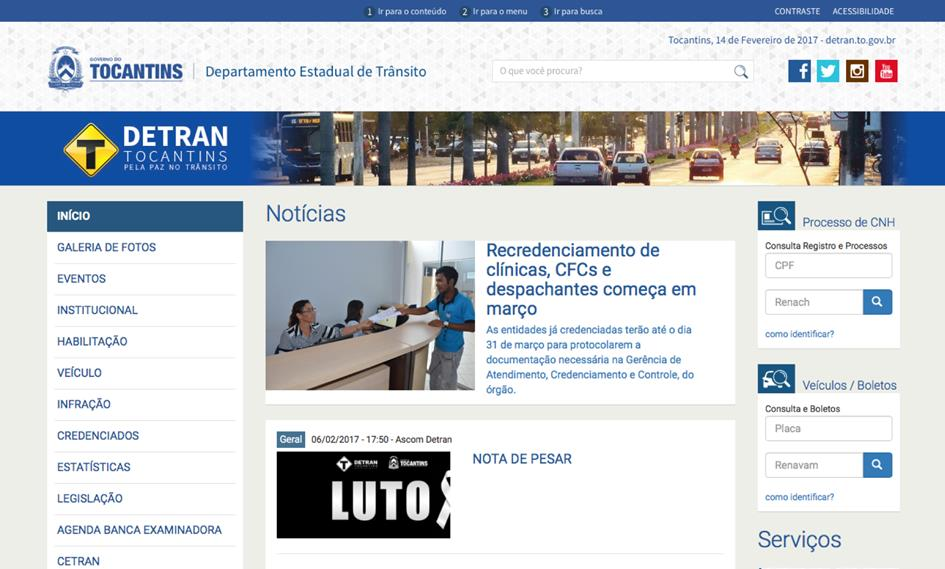 Nacional de Trânsito (CONTRAN), consultas sobre CNH e infrações, entre outros serviços, além de uma parte do site dedicada à educação no trânsito e campanhas de conscientização.