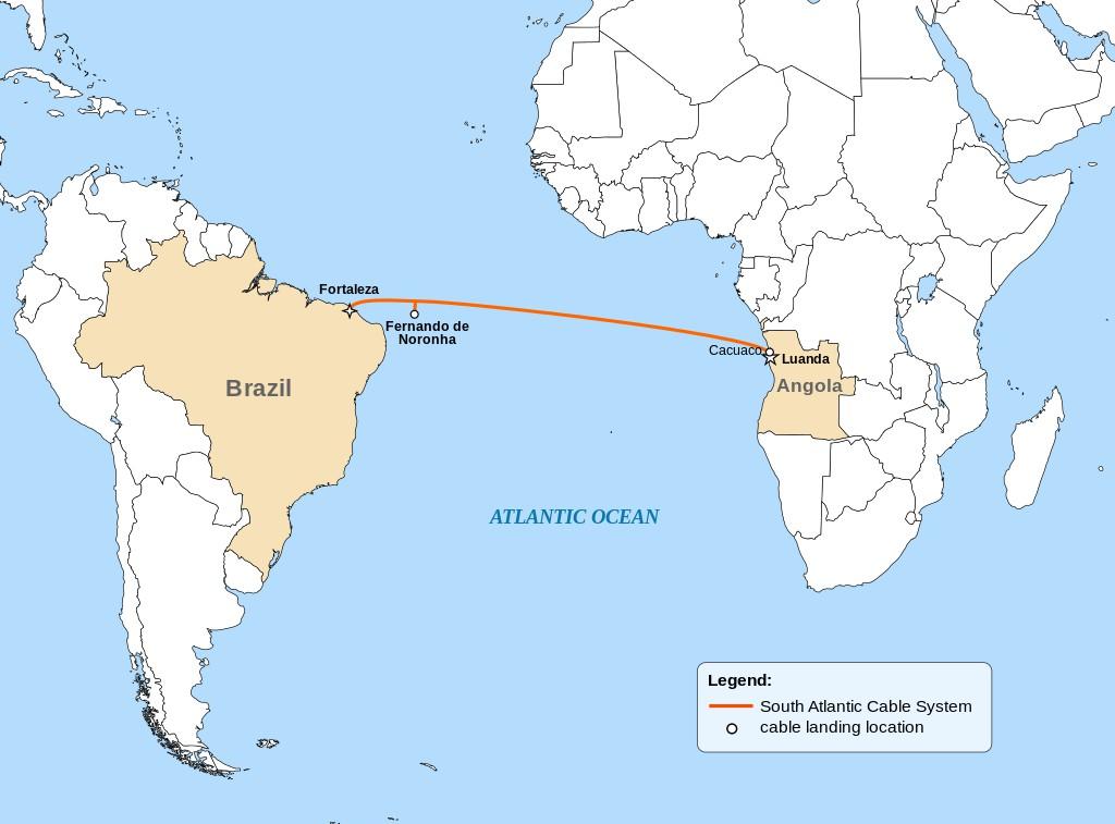 SACS Iniciativa pioneira da Angola Cables : primeiro sistema de cabos ópticos submarinos a conectar a costa oeste da África a América do Sul.