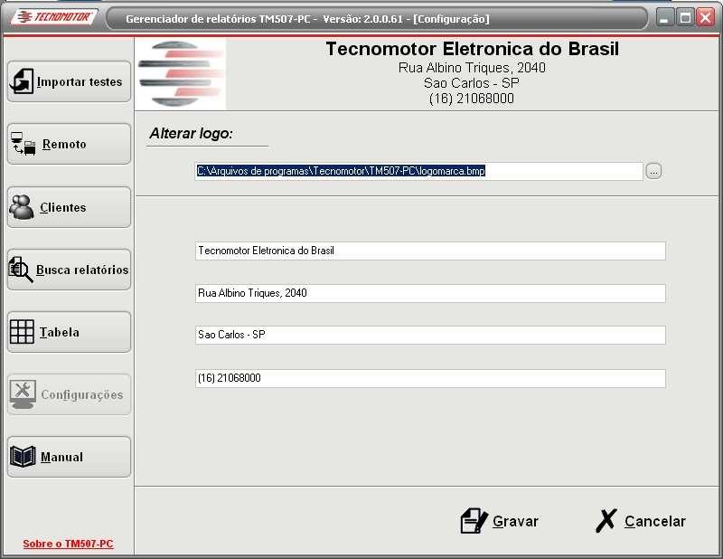 Configuração do software Na tela de configuração do software são definidos os dados do estabelecimento, logomarca e o idioma do