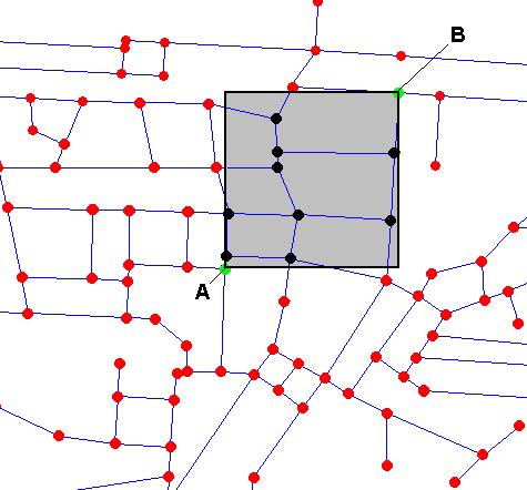 32 A heurística sugerida agora é baseada no princípio de que normalmente o menor caminho para se deslocar de um ponto à outro será formado por vértices que estejam entre os pontos origem e destino.