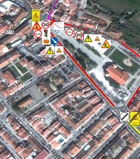 Esquema com localização da intervenção - esquema de sinalização temporária que será