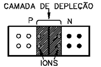 Camada de Depleção Cada vez que um elétron atravessa a junção ele cria um par de íons. À medida que o número de ions aumenta, a região próxima à junção fica sem elétrons livres e lacunas.