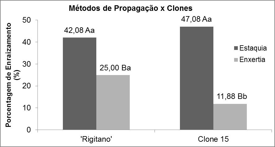 35 Figura 3. Resultados de Porcentagem de Enraizamento no Experimento 2. Interação dos tratamentos Métodos de Propagação x Clones.