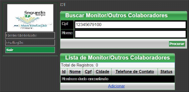 Cadastro do Monitor Cadastre ou atualize o