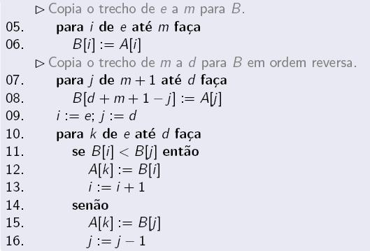 Intercala(A, e, d): Pseudo-Código IF64C Estruturas de Dados 2