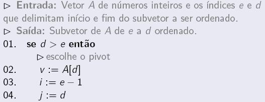 Quicksort(A,e,d) - Pseudo-Código: IF64C Estruturas de Dados 2