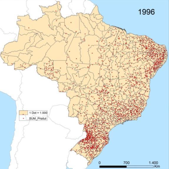 BRASIL Produtores (um ponto =~ 1000 produtores de leite)