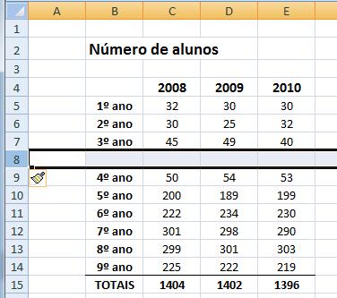 Depois, clica com o botão direito do rato, e escolhe a opção Inserir.