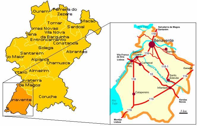 2 LOCALIZAÇÃO DA ÁREA DE ESTUDO O município de Benavente situa-se na região centro do país, pertencendo ao distrito de Santarém (Figura 2-1).