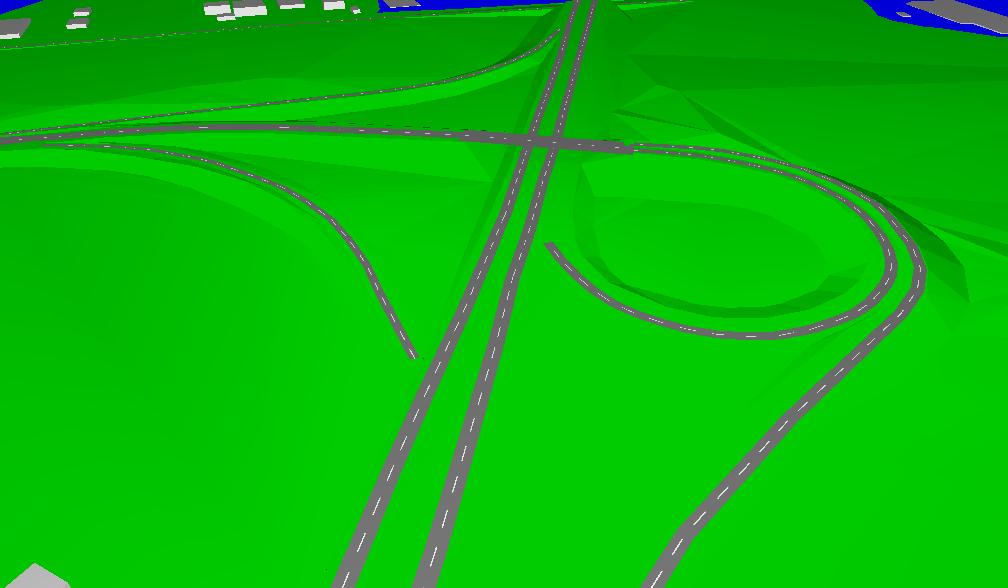 Figura 3-4 Visualização tridimensional do Nó da A10 junto à zona urbana de Benavente.