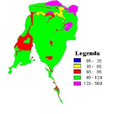 Figura 6 - Índices DRASTC para a região das rochas sedimentares da bacia do Rio Mundaú A zona de manque (área da calha do rio sob influência das marés) mostrou-se pouco vulnerável dado as