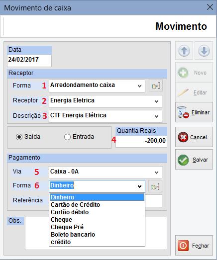 Ao clicar na quarta opção desejada devemos fazer o preenchimentos dos campos que serão mostrados a seguir (numerados de 1 a 6).