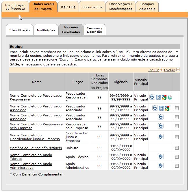 Na última coluna são exibidos ícones que representam os Links: - do Lattes ( ) ; - do MyResearcherID (ISI) ( ) e o do MyCitations (Google Scholar) ( ) caso a informação tenha