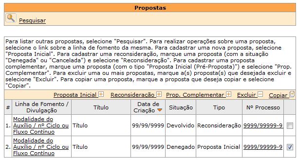 ou cancelada (não selecione a proposta cuja situação seja