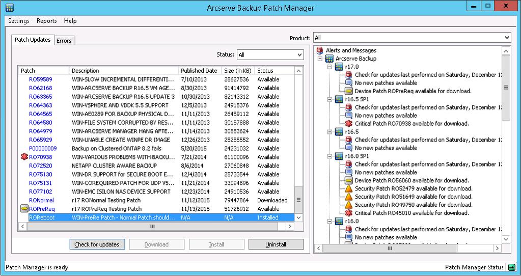 Desinstalar um patch manualmente Desinstalar um patch manualmente É possível usar a interface do Arcserve Backup Patch Manager para desinstalar manualmente um patch que já tenha sido instalado.