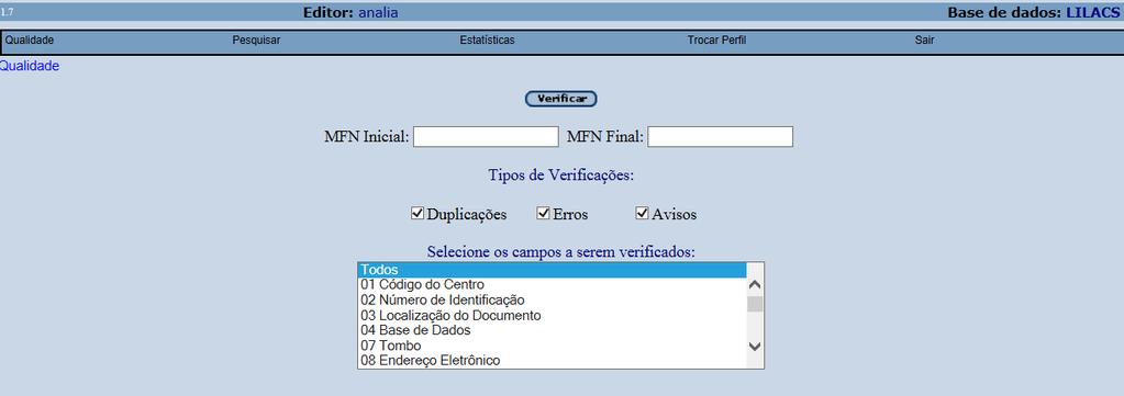 2. Exportação de registros via menu Pesquisar no perfil Editor do