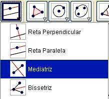 2) Construa a mediatriz do segmento de reta: selecione a ferramenta Mediatriz e clique nos dois