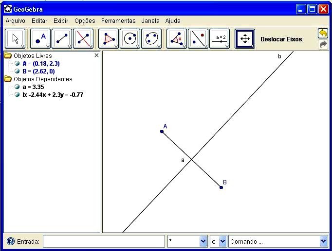 ggb Construção da bissetriz de um ângulo 1) Construa dois segmentos de reta consecutivos: use a