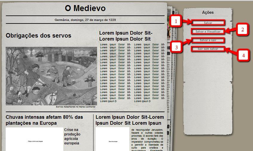 Salve as alterações realizadas na sua página do jornal. 2. Salve e visualize o seu jornal. 3.