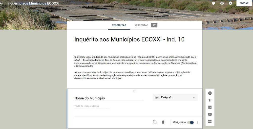 Inquéritos aos municípios ECOXXI Monitorização do sistema de indicadores - Mobilidade Sustentável - Turismo Sustentável - Biodiversidade e