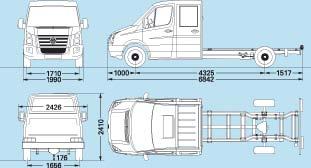 Medidas. Crafter 35 Chassis cabina dupla com distância entre eixos média Crafter 35 Chassis cabina dupla com distância entre eixos longa Comprimento exterior recomendado para a transformação 2.