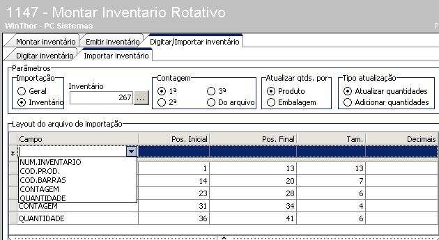 Digitar inventario.