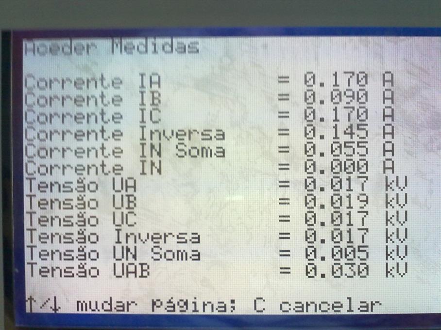 Figura 7. Resultados obtidos sem defeito à terra Observa-se que as tensões nas fases correspondam mais ou menos ao esperado, isto é, 15V.