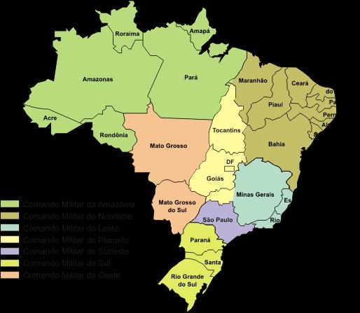 105 sediado em Manaus - AM; o Comando Militar do Oeste CMO, sediado em Campo Grande - MS; o Comando Militar do Planalto CMP, sediado em Brasília - DF; o Comando Militar do Nordeste CMNE, sediado em