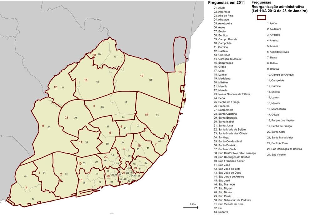 Anexo 1 - Mapa comparativo dos limites administrativos das antigas e das novas
