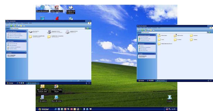 Figura 1 - Tela do Windows XP. Ligando o computador Para ligar o computador, antes de tudo verifique se o filtro de linha está ligado (se houver um em sua casa). Feito isto: 1) ligue o estabilizador.