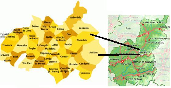 5.1.1 Localização A área em estudo localiza-se no concelho de Amarante, entre as freguesias de Ansiães e Aboadela (figura 53).