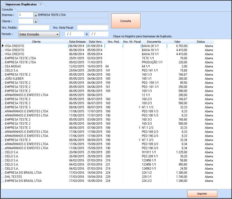 Como Funciona: Esta tela é utilizada para fazer a impressão de Duplicatas para controle interno das contas a receber.